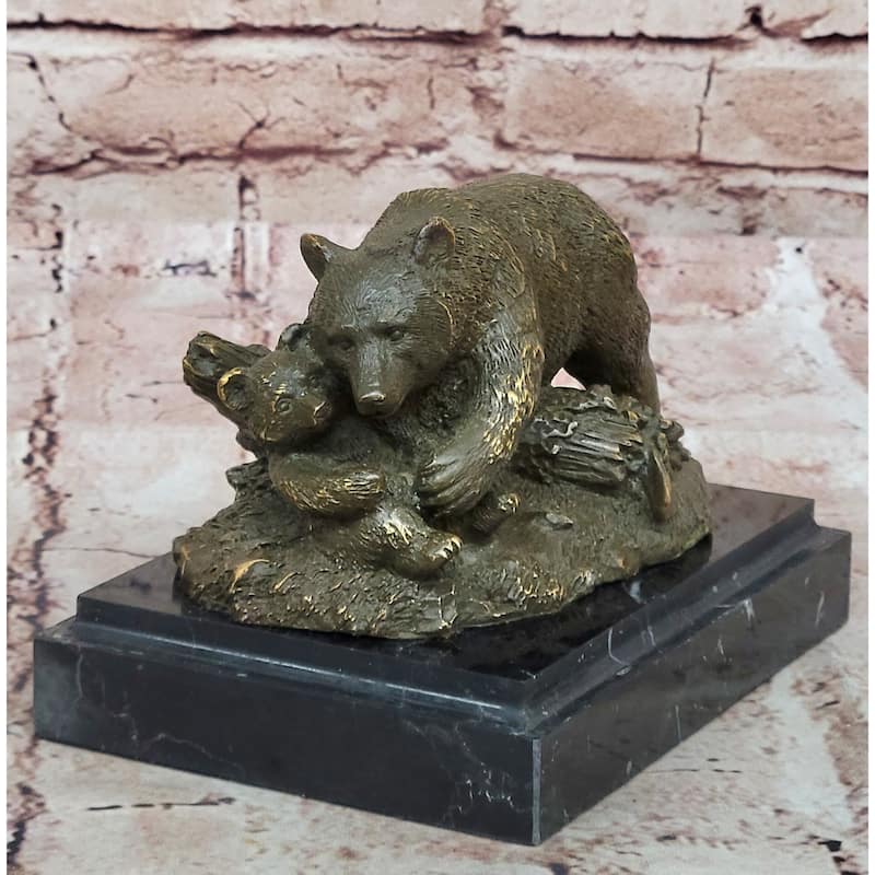 Bronze Bear And Cub Statue Realistic Wildlife Sculpture Decor