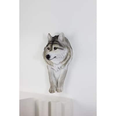 Wolf Head Sculpture Wall Decoration - 17.75" - Gray and White