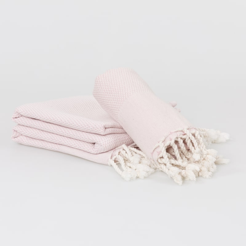 Authentic Hotel and Spa 100% Turkish Cotton Fun in Paradise Pestemal Beach and Hand Towel Set - Powder Pink