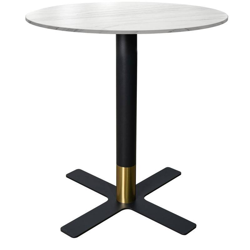 Vail Round Dining Table 36 in. Sintered Stone Tabletop in Black Stainless Steel Cross X-Shape Pedestal Base - White