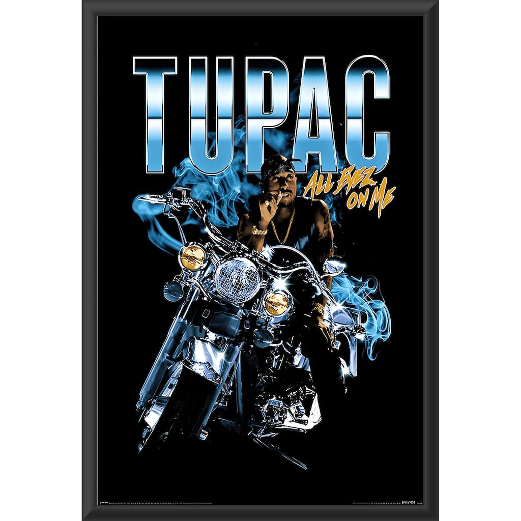 Tupac - Motorcycle All Eyez on Me Framed Art Poster - 24 x 36 Inch