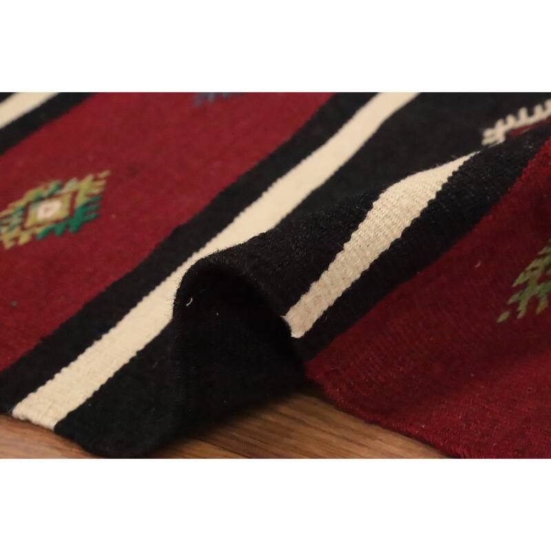 Hand Woven Oriental 100% Wool Carpet Southwestern Tribal Red Kilim Area Rug - 10' 2'' X 5' 10''