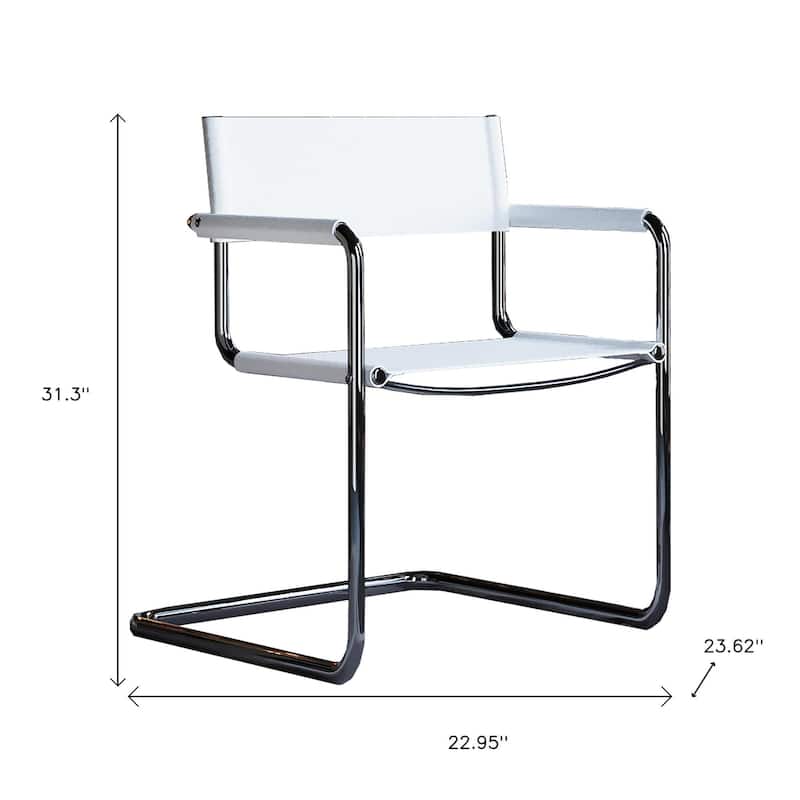 HomeRoots 23" Silver And White Leather and Stainless Steel Arm Chair - 22.95 in. x 31.30 in. x 23.62 in.