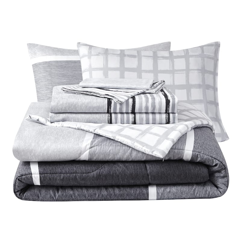 Alfie 7 Piece Mix & Match Bedding Set - Grey - Queen
