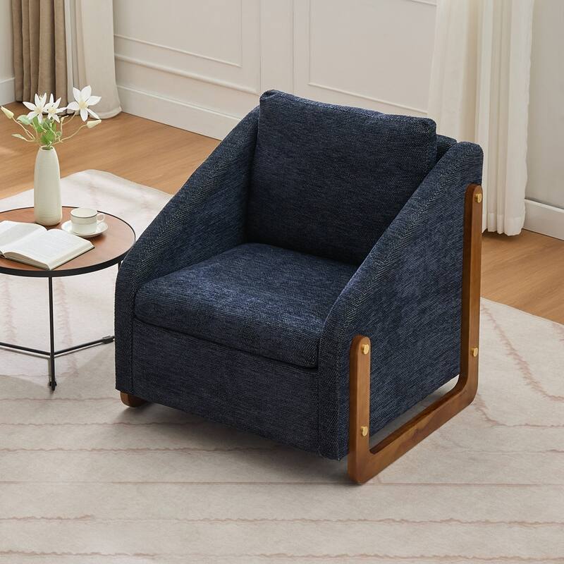 Modern Upholstered Armchair Chenille Fabric Accent Leisure Chair - Blue