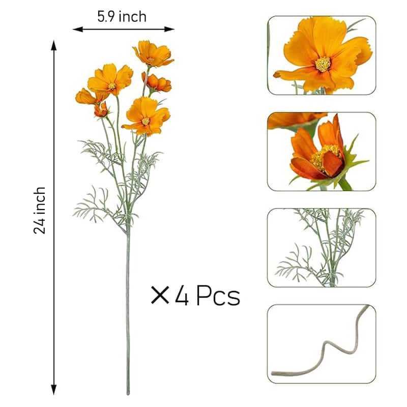 Orange Silk Decorative Artificial Cosmos Faux Flowers