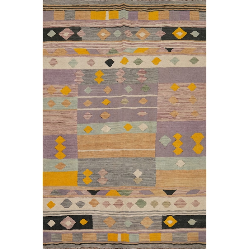 Hand Woven Southwestern Wool Multi-Colored Geometric Area Rug - 5' 7'' X 4' 1''