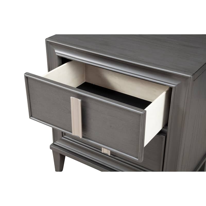 Champagne Metallic Nightstand with Spacious Drawers - Elegant Modern Bedside Table