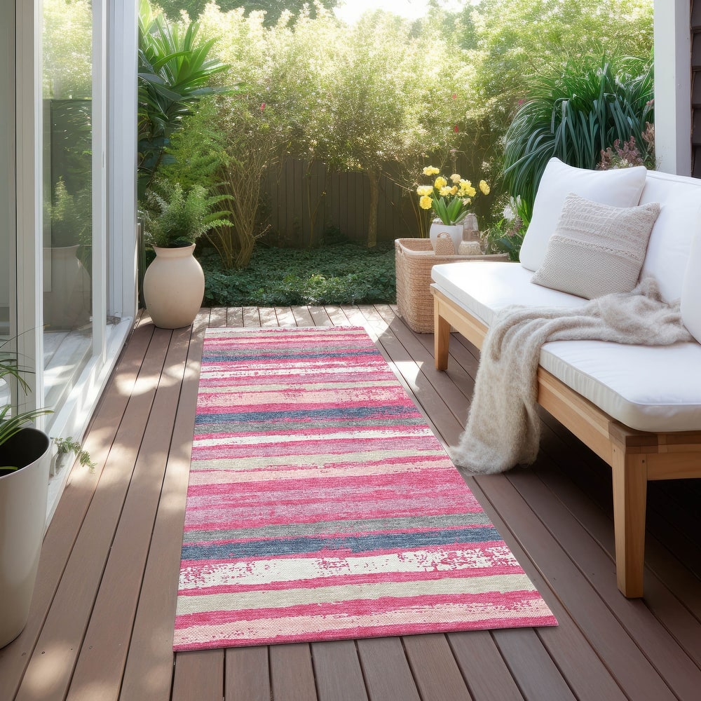 Machine Washable Indoor/ Outdoor Chantille Stripe Rug