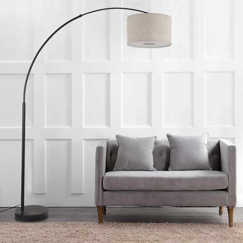 Q-Max 81" Steel Adjustable Arching Floor Lamp With Extra Large Shade and Marble Base