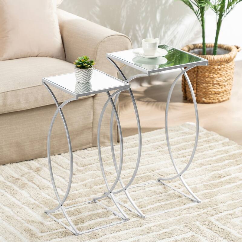 Glitzhome Set of 2 Modern Glam Glass Top Nesting Side Table