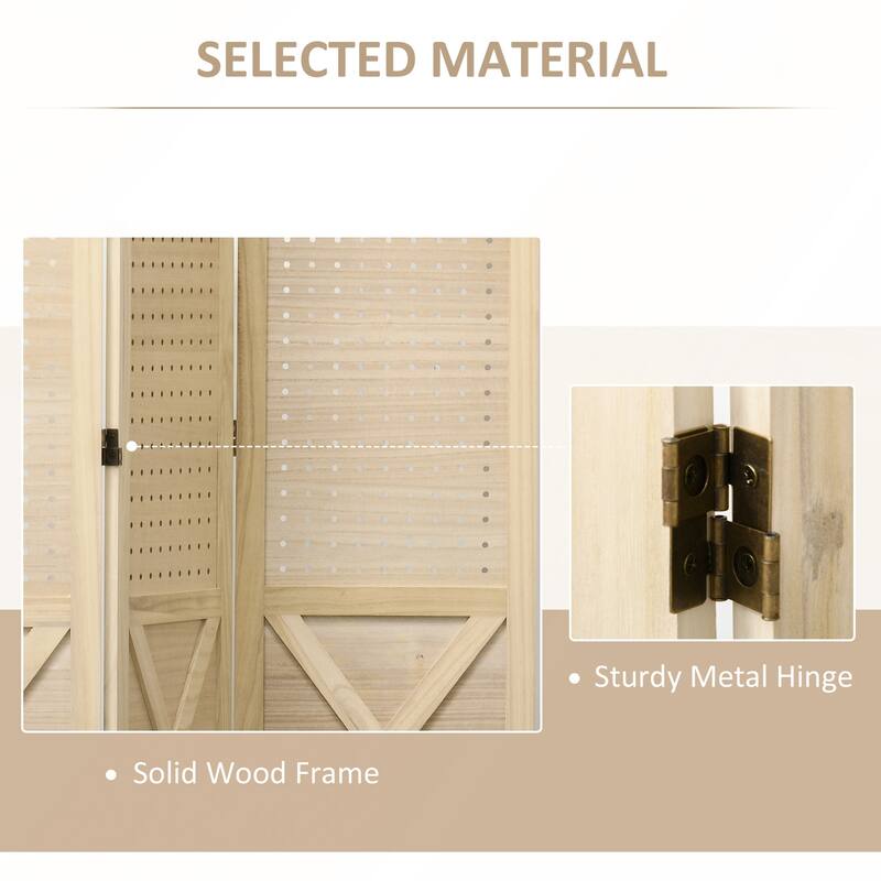Folding Wood Pegboard Room Divider for Privacy and Organization in Home or Office
