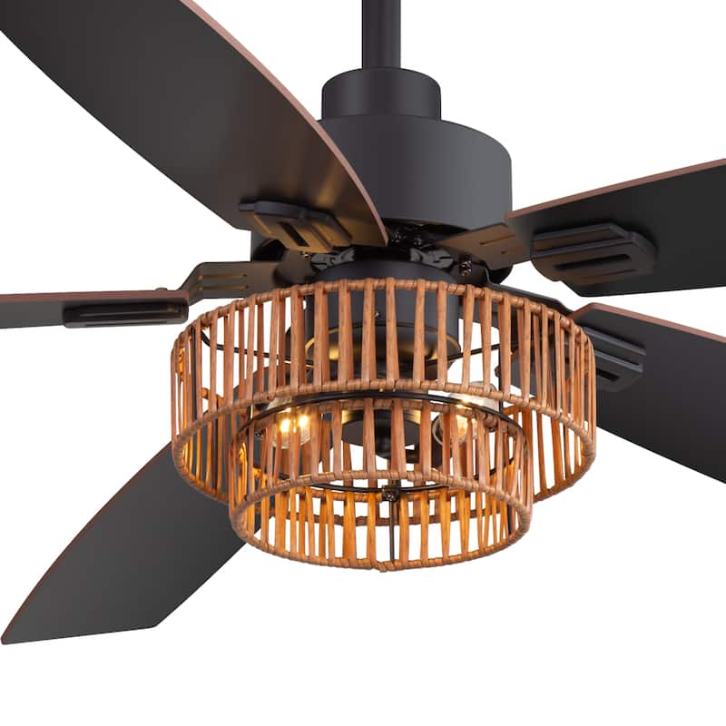 52" Farmhouse Reversible 5-Blade Ceiling Fan with Light and Remote
