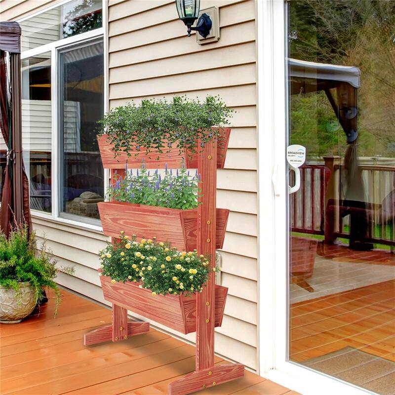 Vertical Raised Garden Bed with 3 Containers, Elevated Freestanding Herb Planter Box Growing Vegetable, Strawberry, Flower