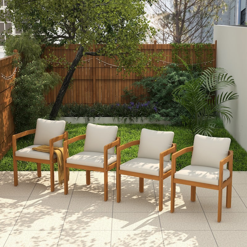 Outdoor 4-piece Wood Chairs With Large U-shaped Backrests