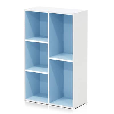 31.5 in. Tall Light Blue/White Wood 5-Shelf Bookcase