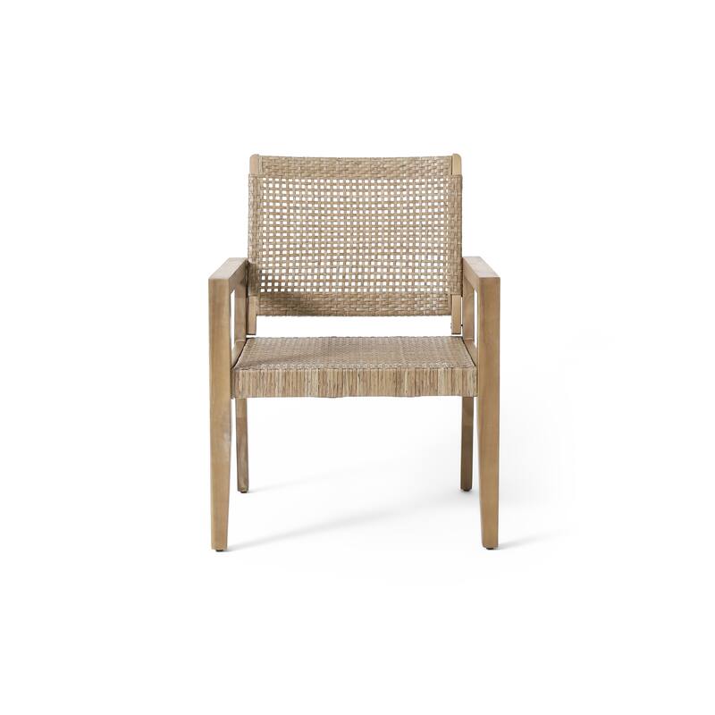 Outdoor Wicker and Acacia Wood Club Chairs, Set of 2