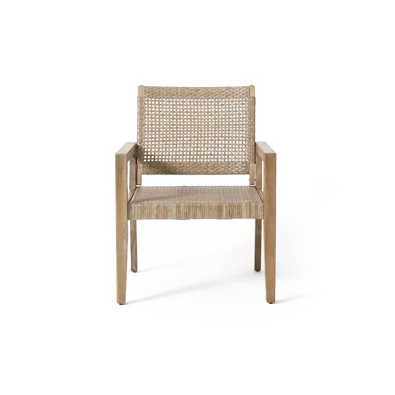 Roomfitters Set of 2 Outdoor Wicker and Acacia Wood Club Chairs with Cushions for Patio Seating, Natural