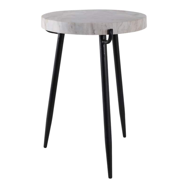 Marble Metal Side Table Modern Sleek Narrow Slender Legs - 21" White - 21.0"