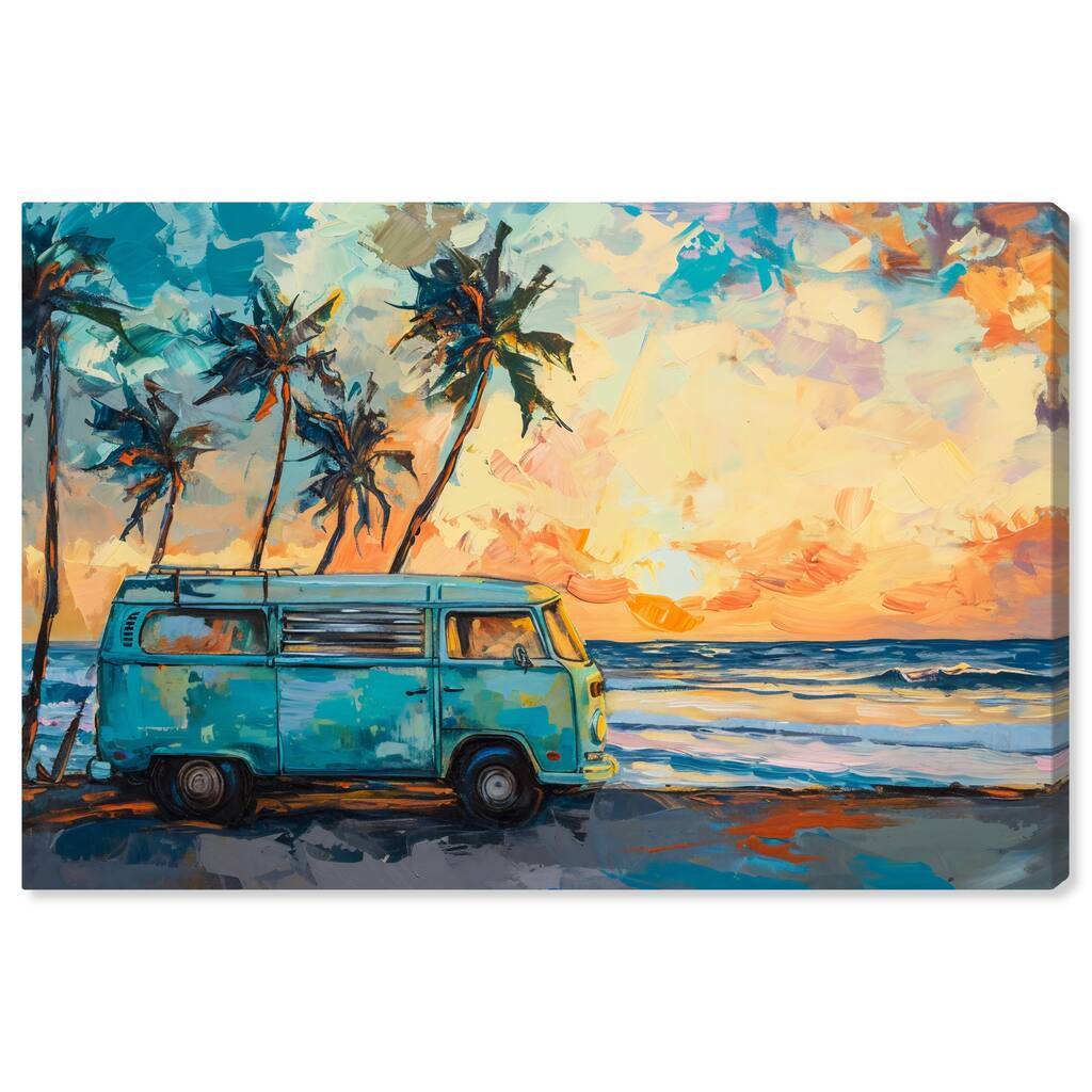 Art Remedy Old School Spring Break Gallery Wrapped Colorful Coastal 1 Piece Canvas Wall Art