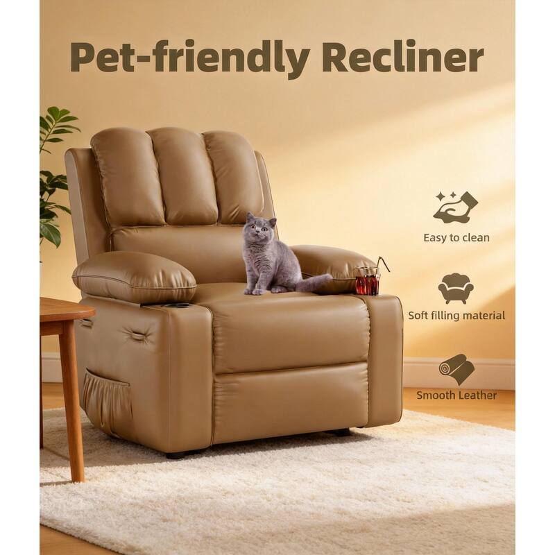 Oversized Manual Recliner Chair, with Cup Holders and Side Pockets