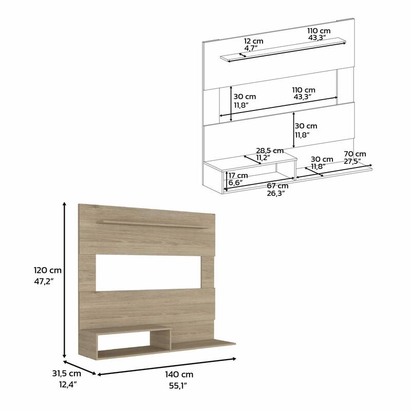 Floating Entertainment Center, Space For The TV´s up 55", Light Pine Finish