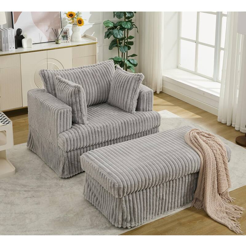 47.7'' Corduroy Deep Seat Upholstered Daybed with Movable Ottoman