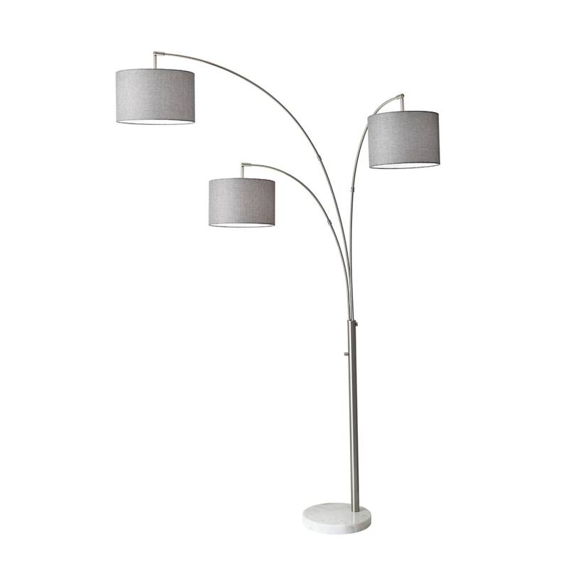Modern Tree Floor Lamp with 3 Drum Shades and Adjustable Arched Arms Metal Base Plug-in Design - 74”H x 35”W x 52”D - Silver-Grey