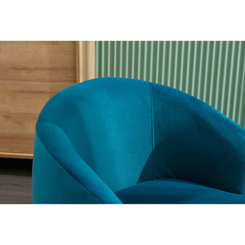 Teal Velvet 25.6" Swivel Barrel Chair with Black Coating