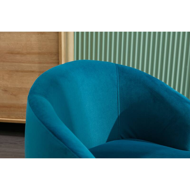 Velvet Upholstered Swivel Accent Barrel Chair, Small Single Sofa Armchair, Round Accent Chair with Backrest & Metal Ring