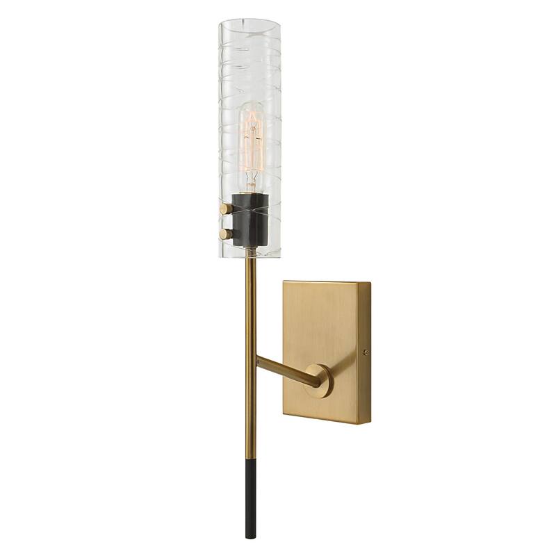 1-Light Swirled Shade Wall Sconce - 22" - Black and Antique Brass
