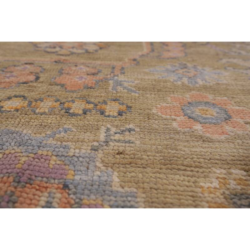 Vegetable Dye Floral Oushak Large Rug Hand-Knotted Wool Carpet - 9'10" x 13'6"