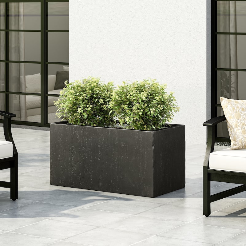 Rectangular Modern Concrete Planter for Durable Patio Backyard Garden - Black