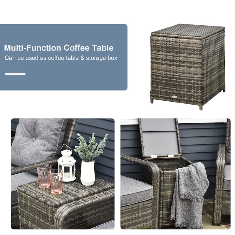 Outsunny 3 Piece PE Rattan Wicker Bistro Set with Cushions, Conversation Furniture Set for Backyard, Garden, Patio