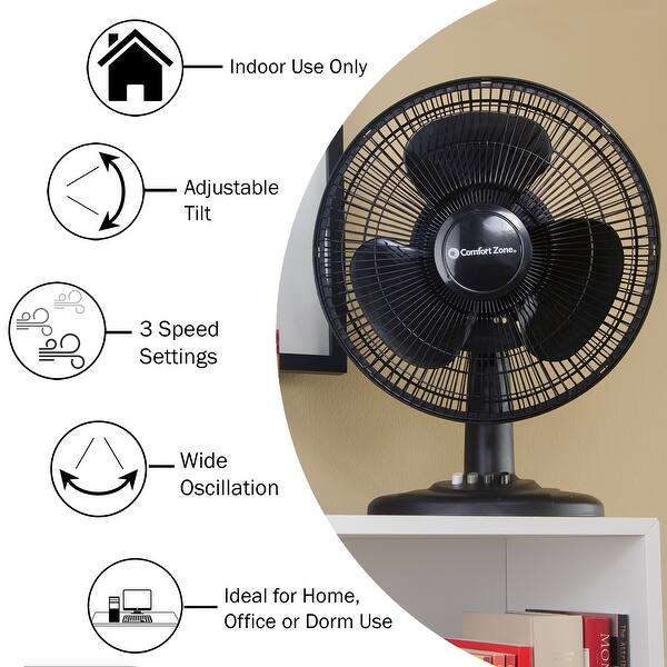 3 Speed 12 Inch Oscillating Table Fan With Adjustable Tilt Overstock 30585272