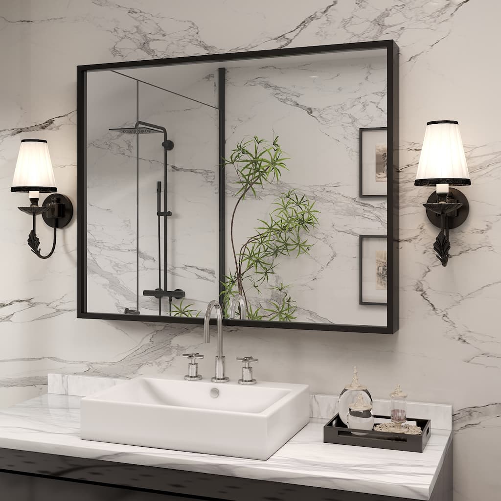 Tempered Glass and Metal Framed French Cleat Mounted Wall Bathroom / Vanity Mirror