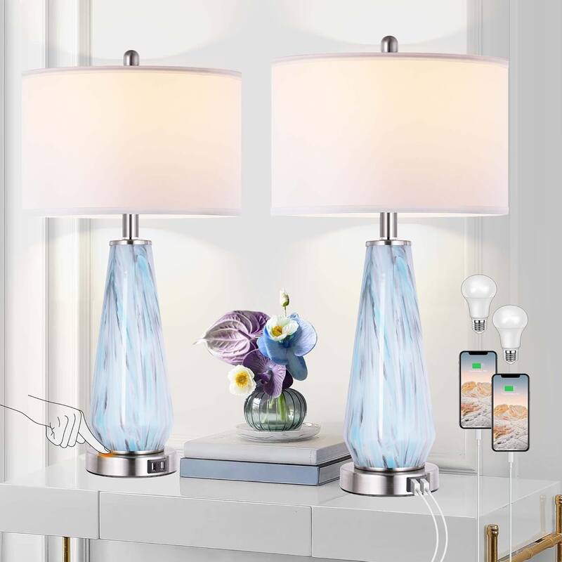 Modern 27" Tall Table Lamp with USB Ports and Touch Control, 3-Way Dimmable (Set of 2)