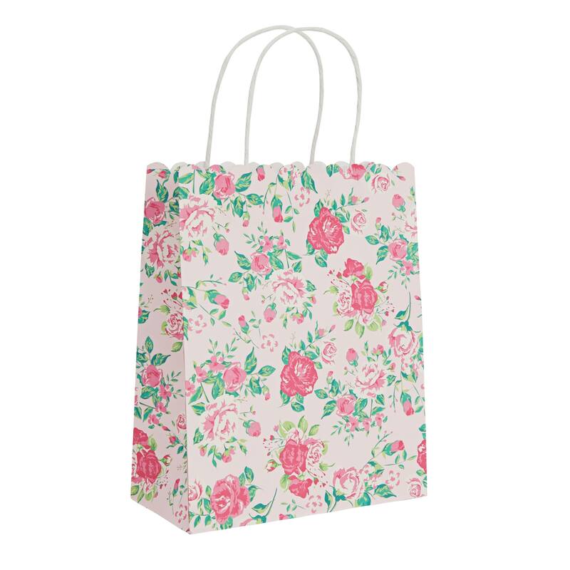 Blue Panda 24 Pack Medium Floral Gift Bags with Handles for Birthday Party Present 10x8x4"