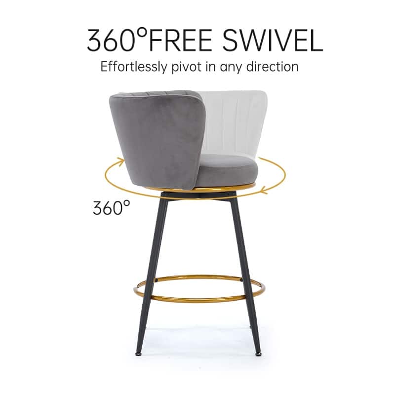 Ostweer Furniture Set of 2 360째 Swivel Upholstered Barstools - Beige