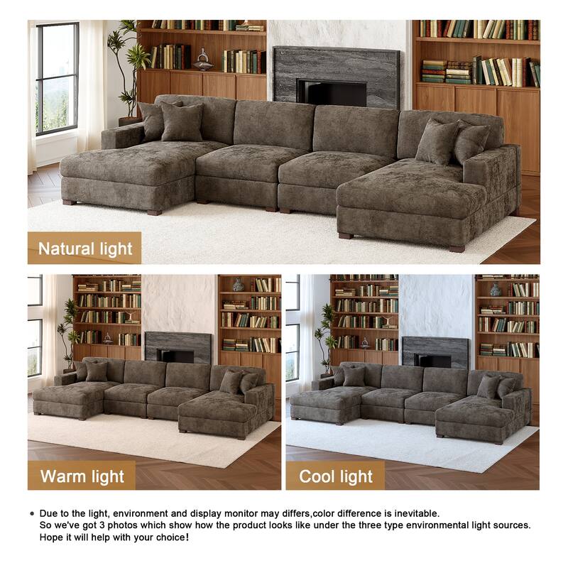 Oversized Chenille Modular Sectional Sofa With Deep Seat