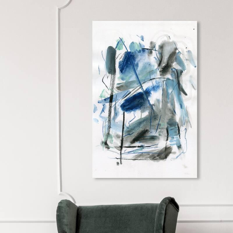 Wynwood Studio Abstract Mint Leaves Within Blue and Modern & Contemporary Wall Art Canvas Print - 45 x 30