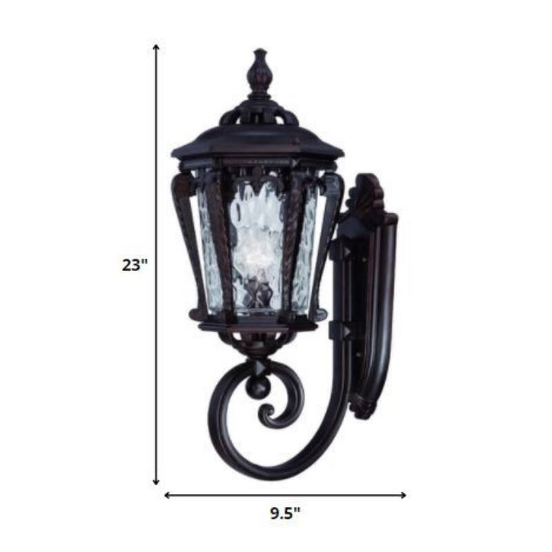 Bronze Aluminum Outdoor Wall Lantern Light with Hammered Glass Hardwired - 11.50” x 9.50” x 23” (D x W x H)