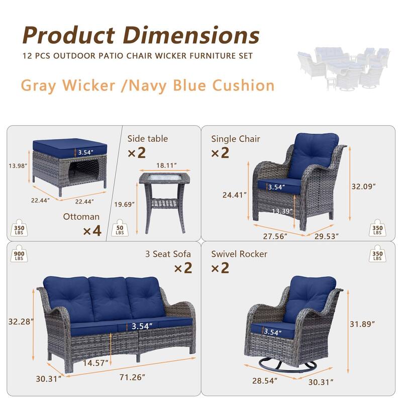 Outdoor Patio Furniture-Gray Wicker Outdoor Swivel Rocker Chairs Set