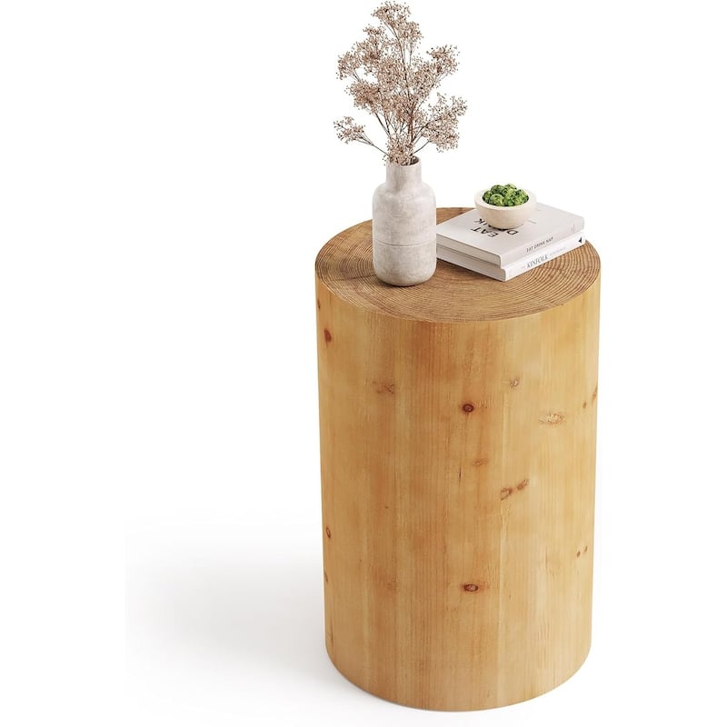 Small Wood Round End/ Side Table, Accent Cocktail Table for Living Room, Bedroom Nightstand