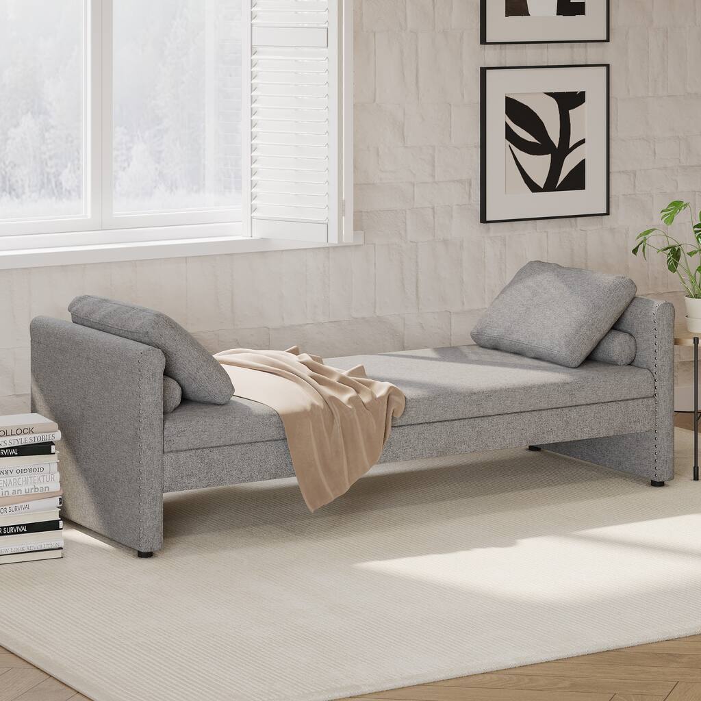 Modern Upholstered Chaise Lounger Daybed with Pillows Small Single Daybed,No Mattress Needed,Linen Fabric