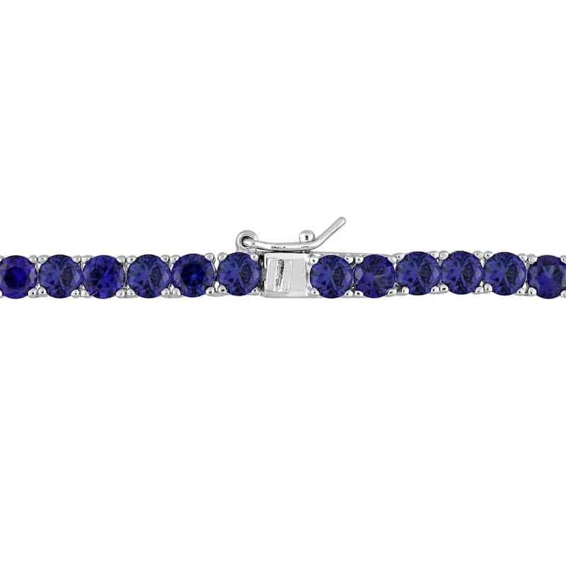 Miadora 33 CT TGW Created Blue Sapphire Tennis Necklace Sterling Silver