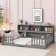 preview thumbnail 3 of 7, Full Wood Montessori Floor Bed w/Bookcase & Shelves,Guardrails, Grey
