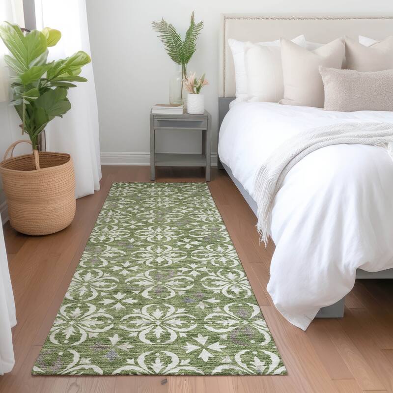Premium Washable Super Soft Transitional Medallions Mayfield Rug - Green - 2'3" x 7'6"