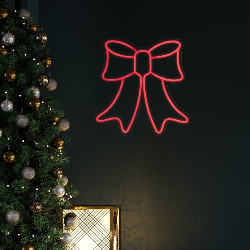 LED Bow Neon Lighted Christmas Wall or Window Decoration - 15" - Red