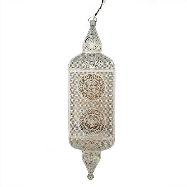 38 Distressed White And Gold Moroccan Style Cut Out Hanging Lantern Pendant Ceiling Light Fixture